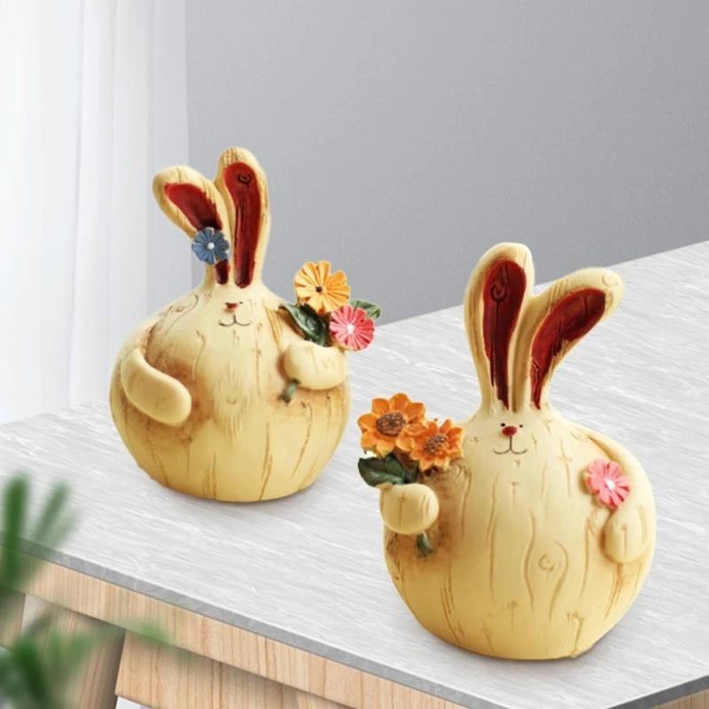 2Pcs Figurines Garlic Rabbit Wooden Crafts Ornaments Living Room Home Accessories Decor Creative Wedding Gifts Ornaments