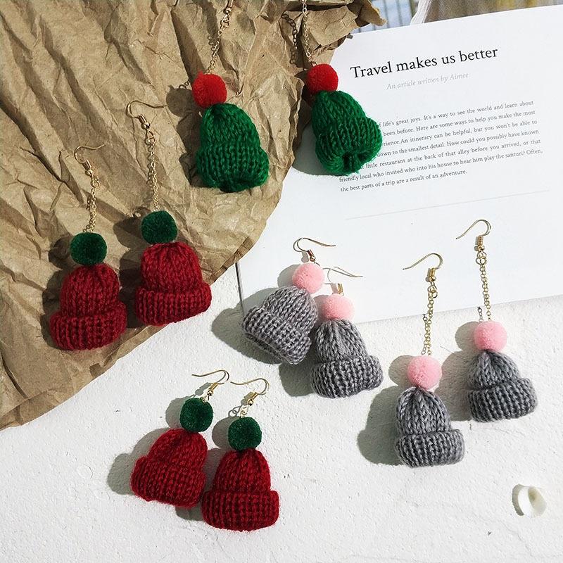 Women Earrings Christmas Hat Earrings Knitted Wool Hat Earring Cute Pendant Personality Funny
