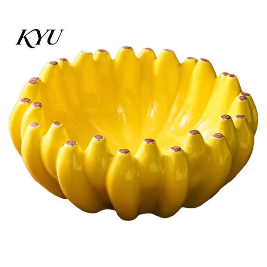 Kitchen Island Accessory Ceramic Banana Fruit Bowl, Creative Yellow Tray, Decorative Bread Serving Platter Salad Bowl for Dining Table Countertop