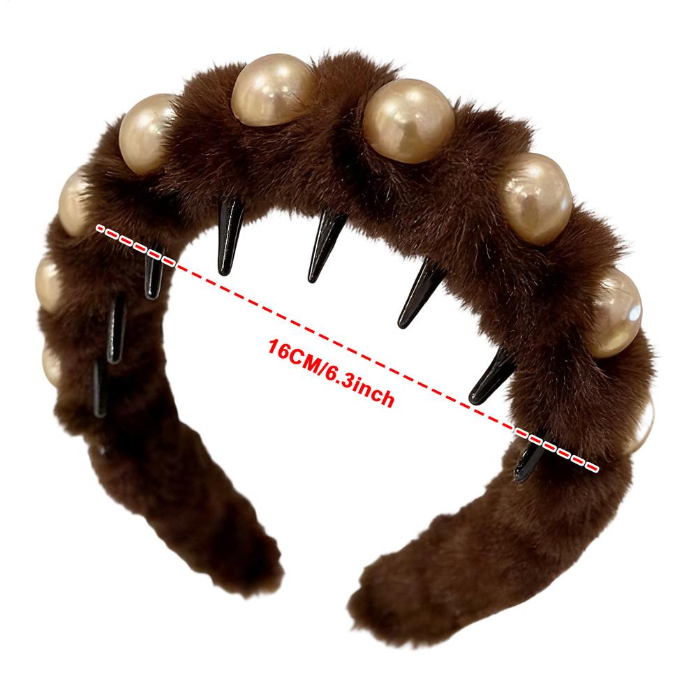 

Pearl Headband Leopard Print Solid Plush Teethed Hairband For Women Girl Sweet Hair Ornament Headband Hoop Hair style Decor темный кофе