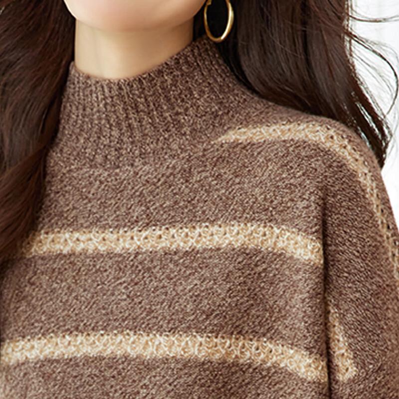 Srcr Women's 100% Wool Thickened Semi-High Collar Knit Sweater