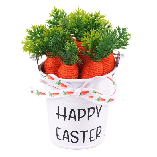 Mini påskfestdekoration Miniatyrjärnhinkprydnad med skumägg/morötter för vårfestpresenter DIY-hantverk