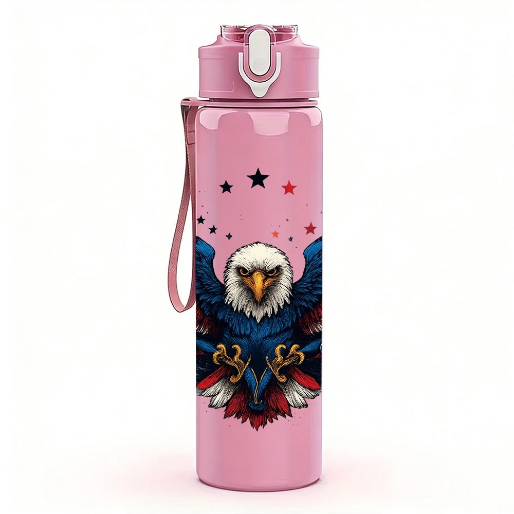 1PC Eagle Patriotic Bird 750ml Color Plastic Sports Water Bottle Leakproof Flip Straw Lid Suitable for Sports Office Home Use