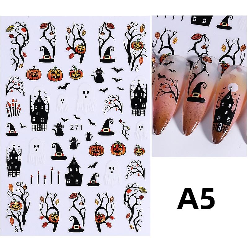1/6 Pcs Halloween Nail Stickers Cute Skull Pumpkin Ghost Spider Nail Slide Decals Nail Supplies Manicure Decoration