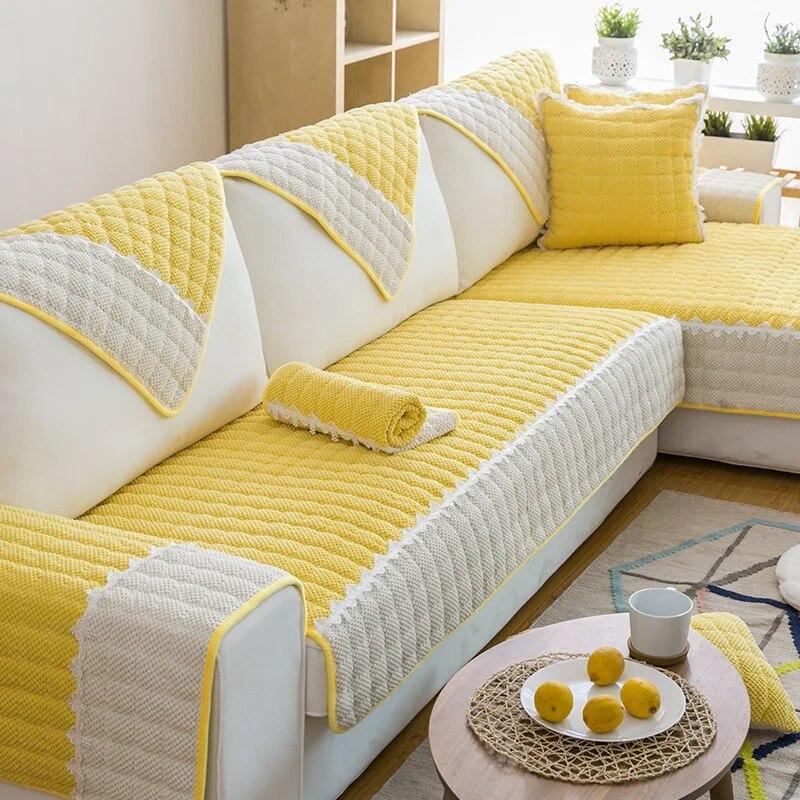 Plush Sofa Cover Thickened Non-slip Living Room Sofa Recliner Cover Universal Full Cover Dustproof Furniture Protection Cover