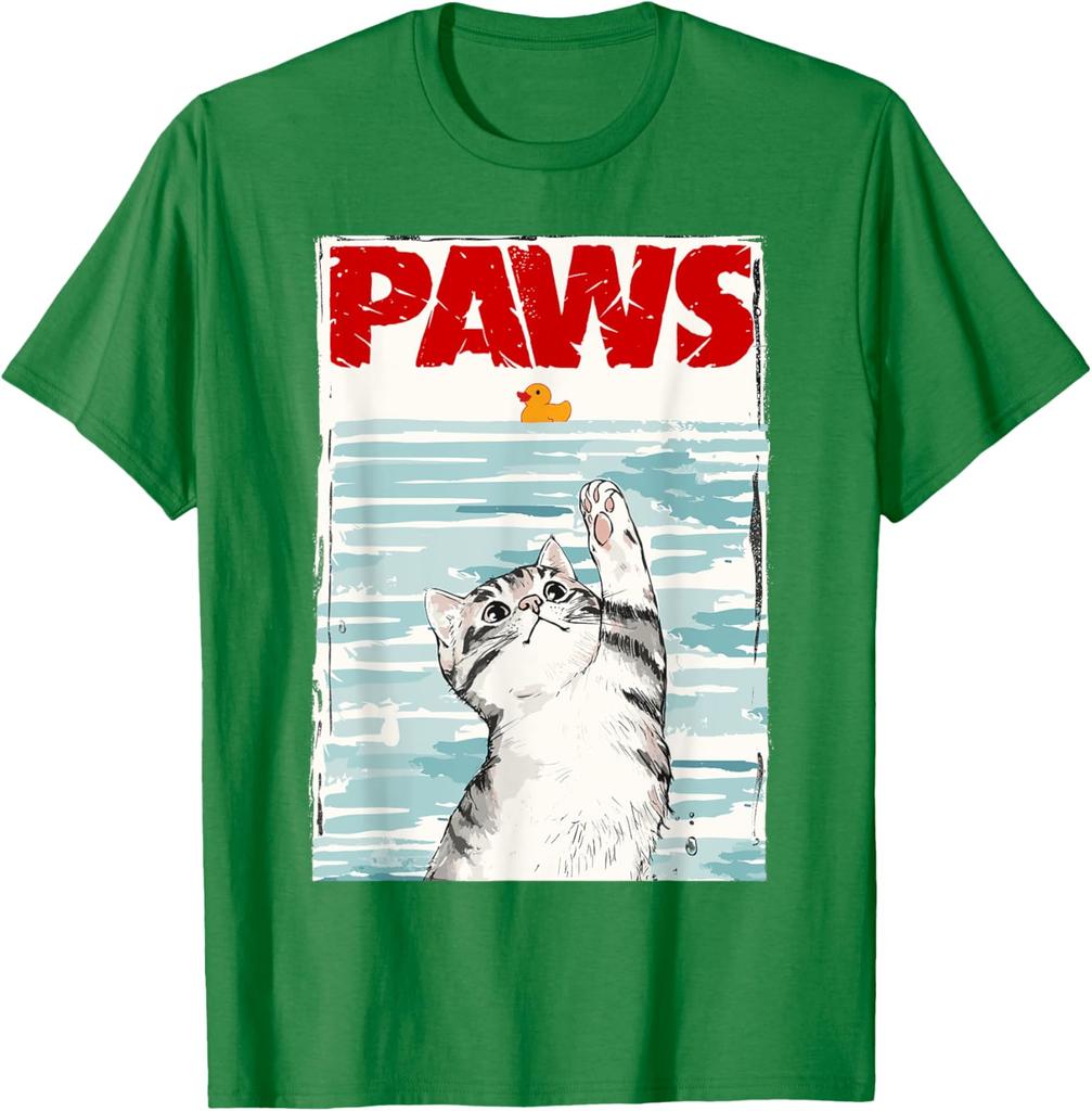 Paws Jaws Parody Cat Rubber Duck Graphic TShirt Men Women Casual Cotton Tee