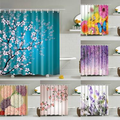 Çin Tarzı Çiçek Şube Manzara Duş Perdesi 3D Baskı Ayçiçeği Banyo Aksesuarları Setleri Su Geçirmez Polyester Ekran