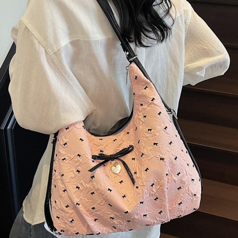 Bow Lazy Feeling Large Capacity Shoulder Bag Women 2025 New Messenger Bag Fashion Commuter Sweet Backpack