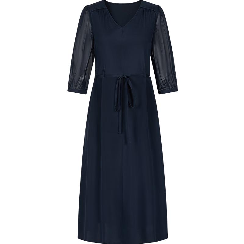 Jiusi Annakou Women s Elegant Mulberry Silk V-Neck Dress M