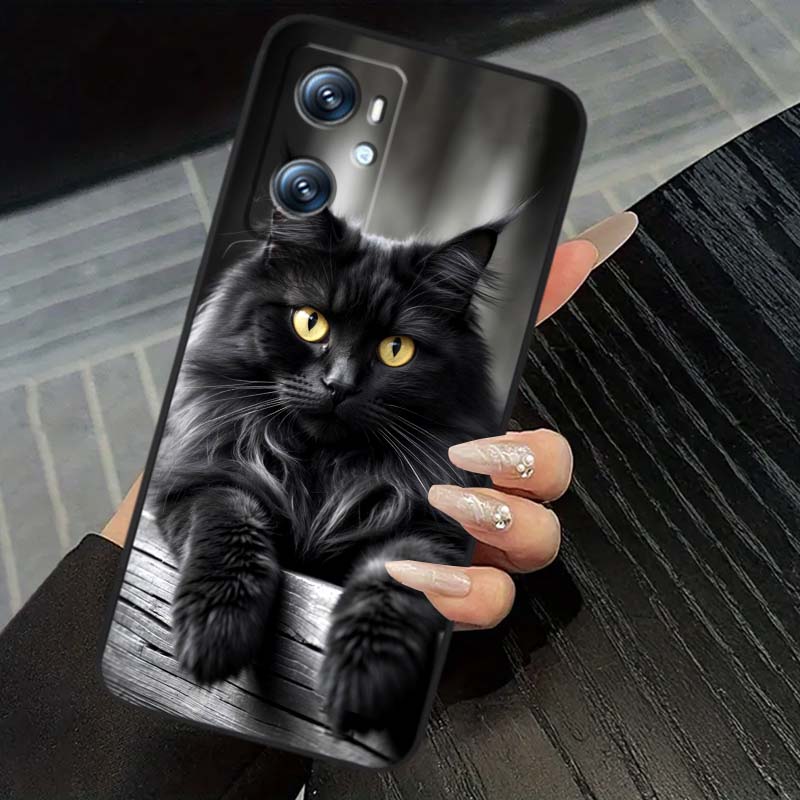 Anime cartoon cat illustration For OPPO Reno 5 6 7 A96 A40 A58 Realme GT A74 A78 Neo2 A74 A78 Find X5 X3 X7 X8 Black Phone Case