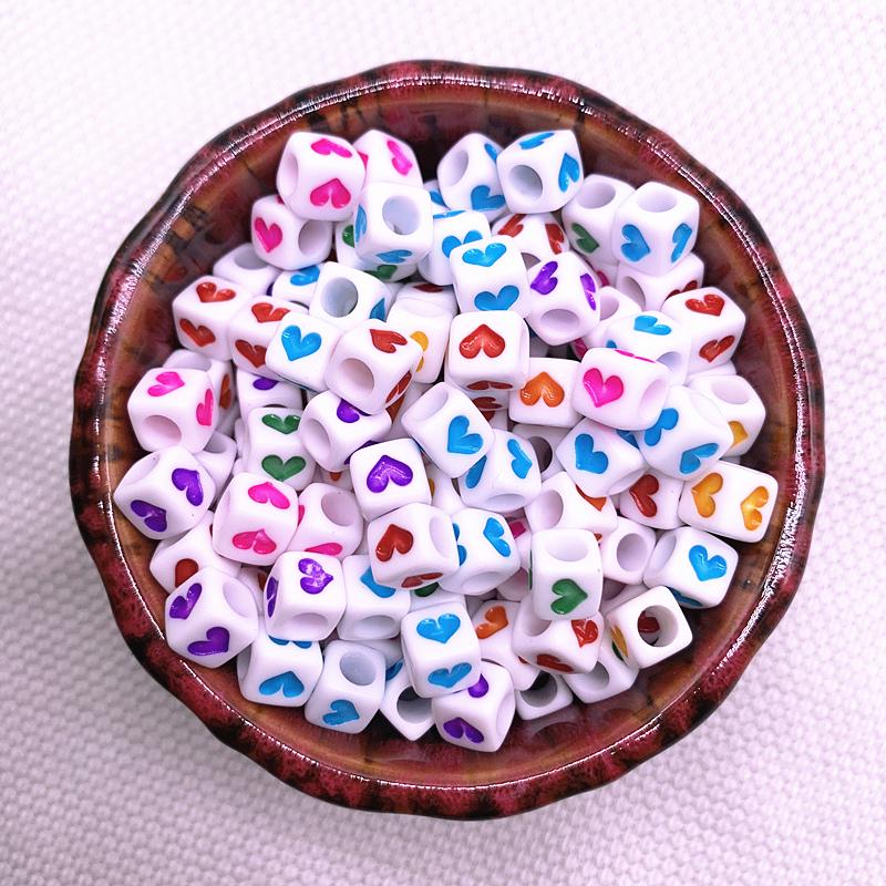 New 100pcs 6X6mm 7x4mm Spaced Acrylic Round Beads Love Heart Shape Beads for Jewelry Making DIY Charms Handmade Bracelet