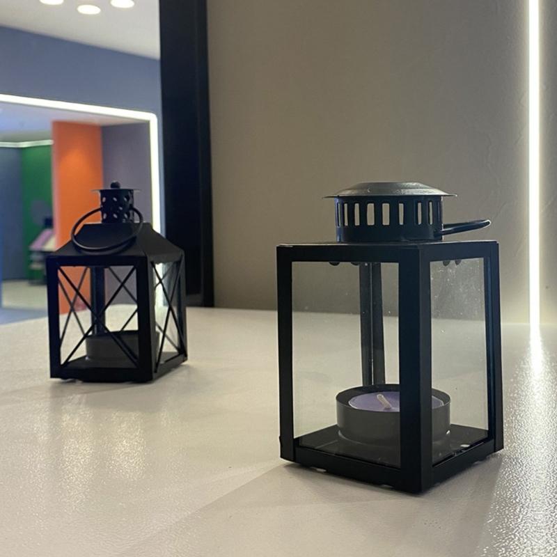 Minimalists Square Metal Candle Holders With Clear Glass Farmhouses Decoration Hanging Lanterns For Tabletop Display