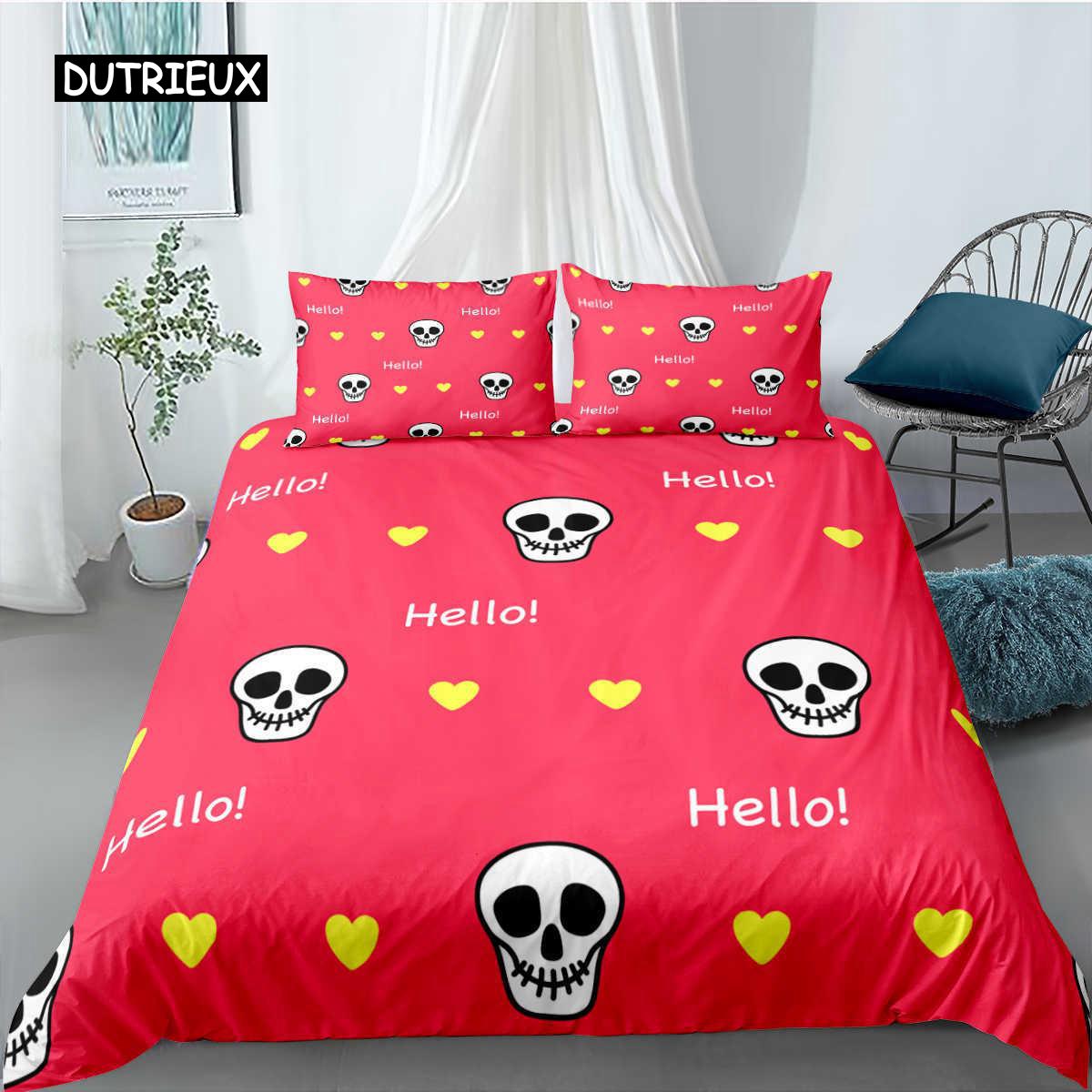 

Комплект постельного белья с черепом и рисунком готического черепа, смерти, мотылька, любви, сердца, для мальчика-подростка, микрофибра, мотылек, скелет, королевского размера, пододеяльник US Queen(228x228cm)