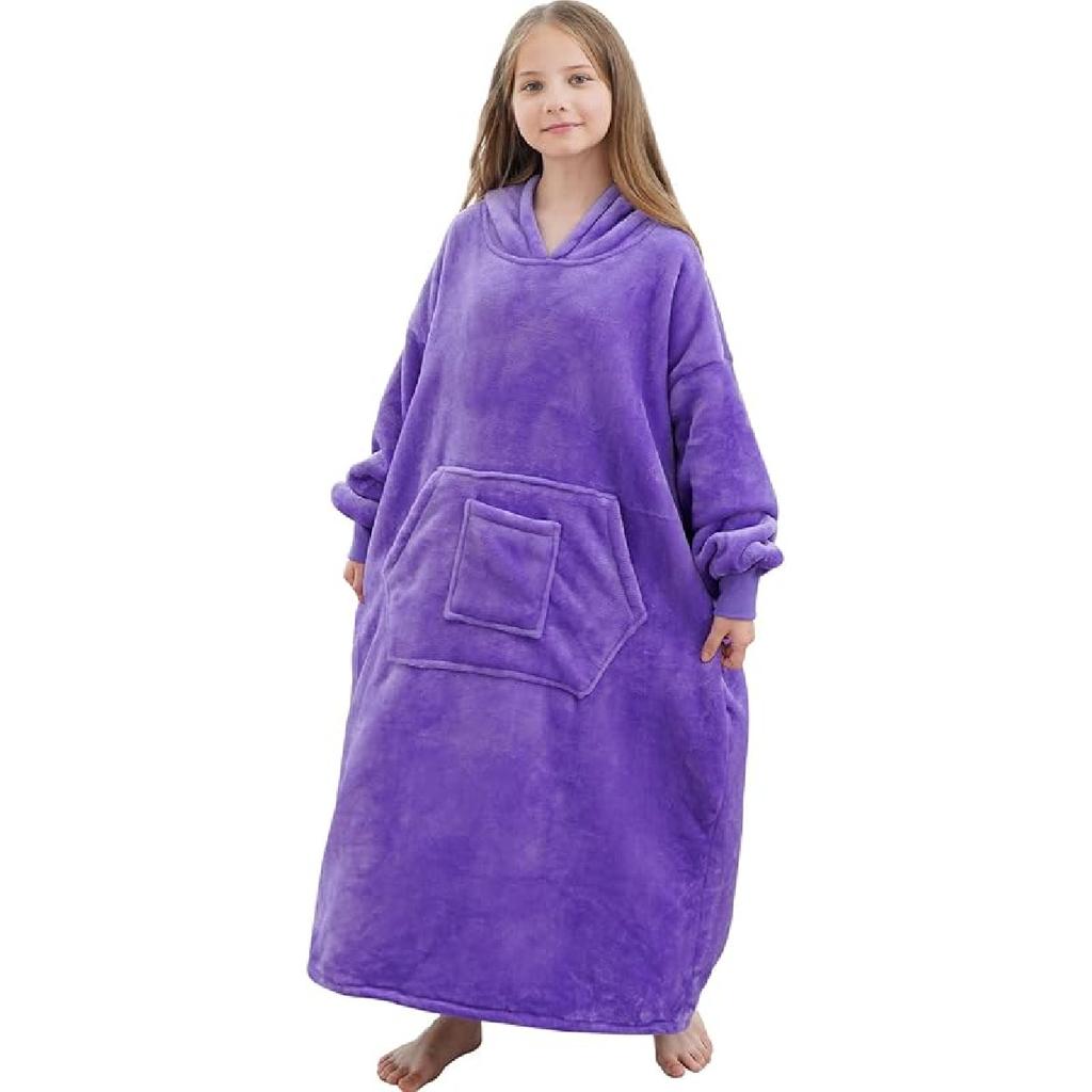 FUSSEDA Oversized Wearable Blanket Sweatshirt, Thick Warm Fleece Cozy Sherpa Hooded with Pockets and Sleeves Gift for Adult