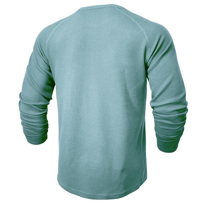 Men's Autumn/Winter Waffle Knit Round Neck Raglan Henley Long Sleeve Base Layer T-shirt