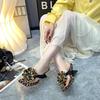 Mode Luipaard Bloemen Hoge Hakken Dames Sandalen Feest Vierkante Neus Jurk Schoenen Zomer Slippers 2025 Nieuwe Designer Nieuwe Dames Slides
