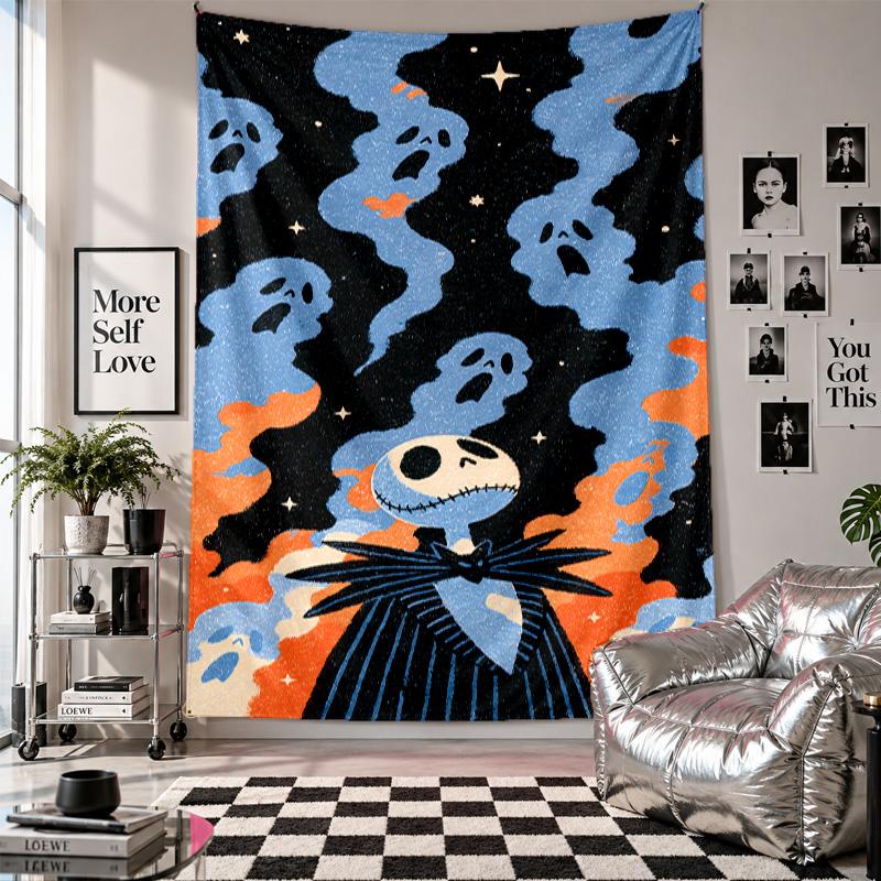 Wall TapestryThe Nightmare Before Christmas Jack Sally Art Hanging Cloth Decorative Background Cover for Room Decoration
