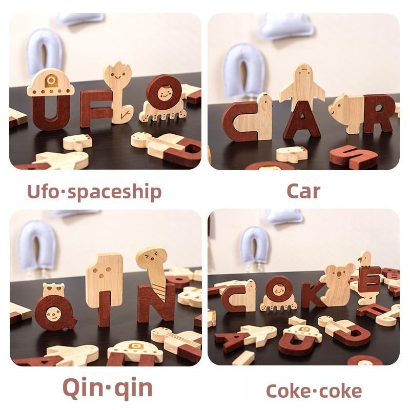 Wooden Alphabet Puzzle For Kids Educational Toy With Word Building And Number Blocks