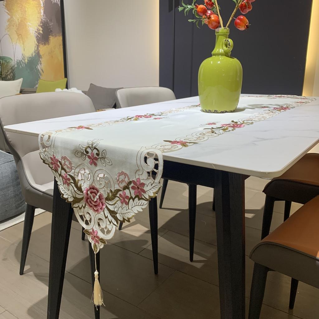 Tassel Table Flag Simple White Embroidered Polyester Fabric Tv Cabinet Rectangular European Tablecloth