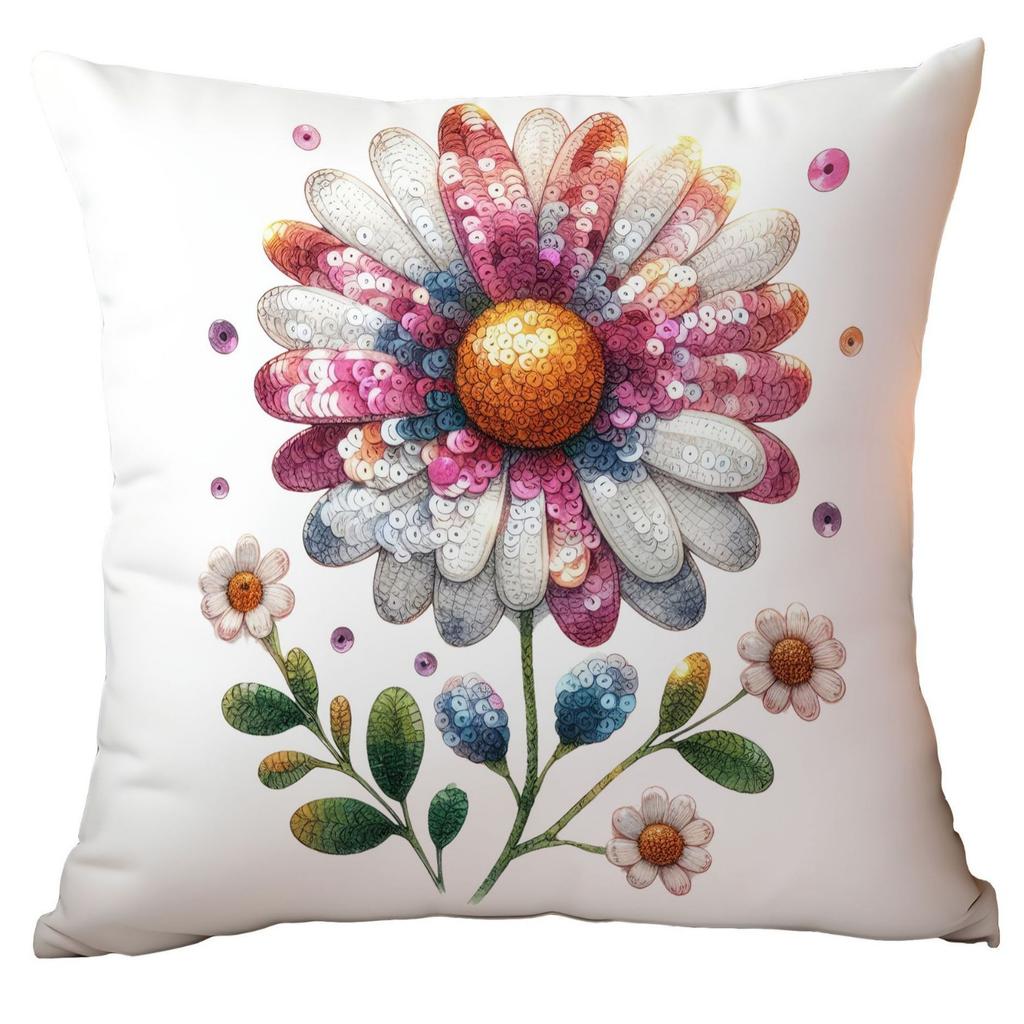 New Glitter Daisy Printed Pillowcase Light Luxury Floral Home Living Room Sofa Cushion Pillowcase