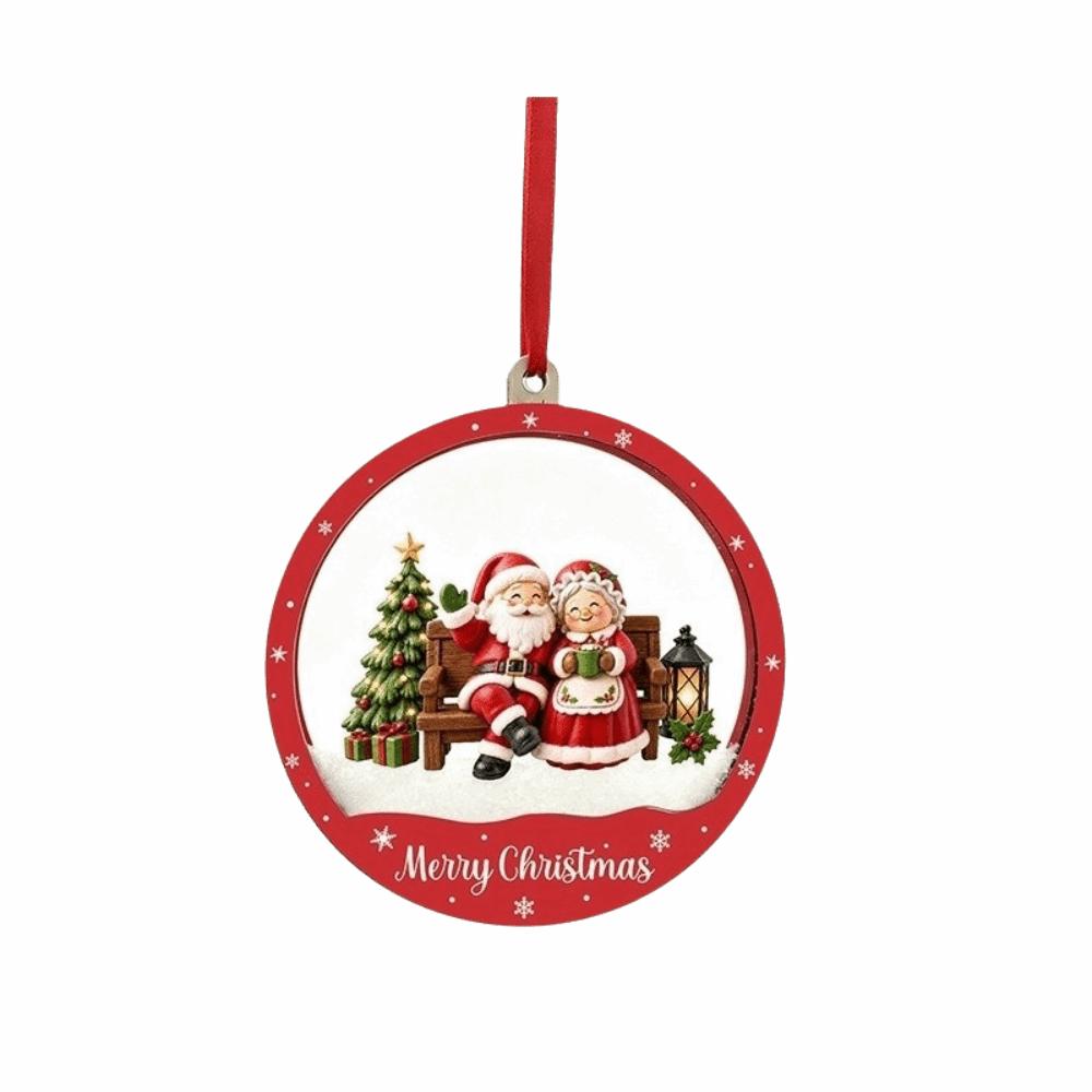 Flowing Snow Christmas Tree Ornaments Snowman House Xmas Hanging Pendant Transparent Acrylic Santa Claus Christmas Decorations