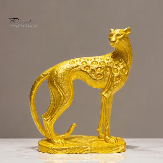 Goldener Leopard Statue 3D Gedrucktes Geparden Ornament, Moderne Stehende Skulptur, Dekoratives Einweihungsgeschenk Tierfigurine mit Stabilem Sockel