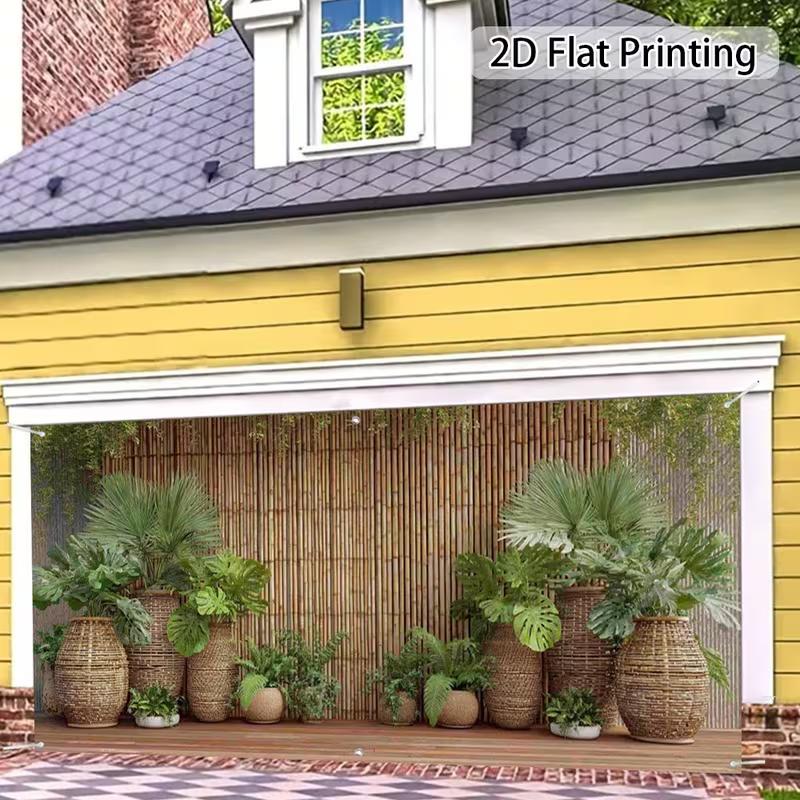 Stendardo Decorativo per Patio con Sfondo 2D di Bambù e Verde