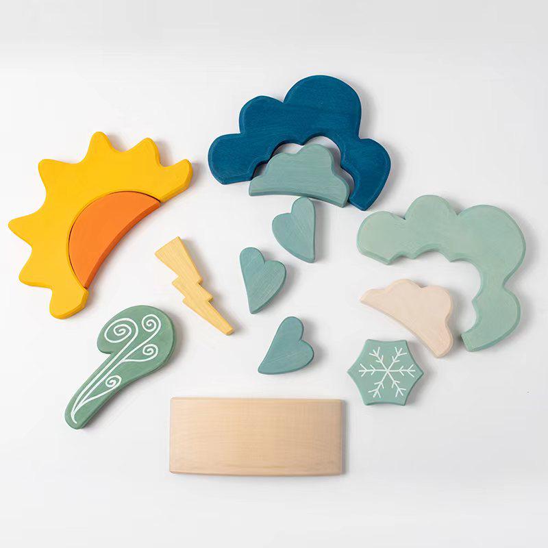 Nordic Style Weather-Themed Linden Wooden Blocks - Children s Educational Pretend Play Set