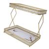 Bathroom Countertop Storage Shelf Space Saving Iron Glass 2 Tier Countertop   for Cosmetics Perfume