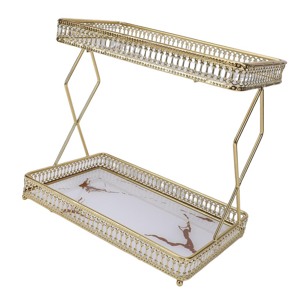 Bathroom Countertop Storage Shelf Space Saving Iron Glass 2 Tier Countertop for Cosmetics Perfume