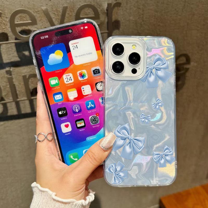 Husă Subțire cu Sclipici și Model Fundă în Culoare Solidă pentru iPhone 16 Pro Max 15 Pro 14 13 12 11 Lux Hibrid TPU PC Rezistent la Șocuri Husă Transparentă cu Bumper