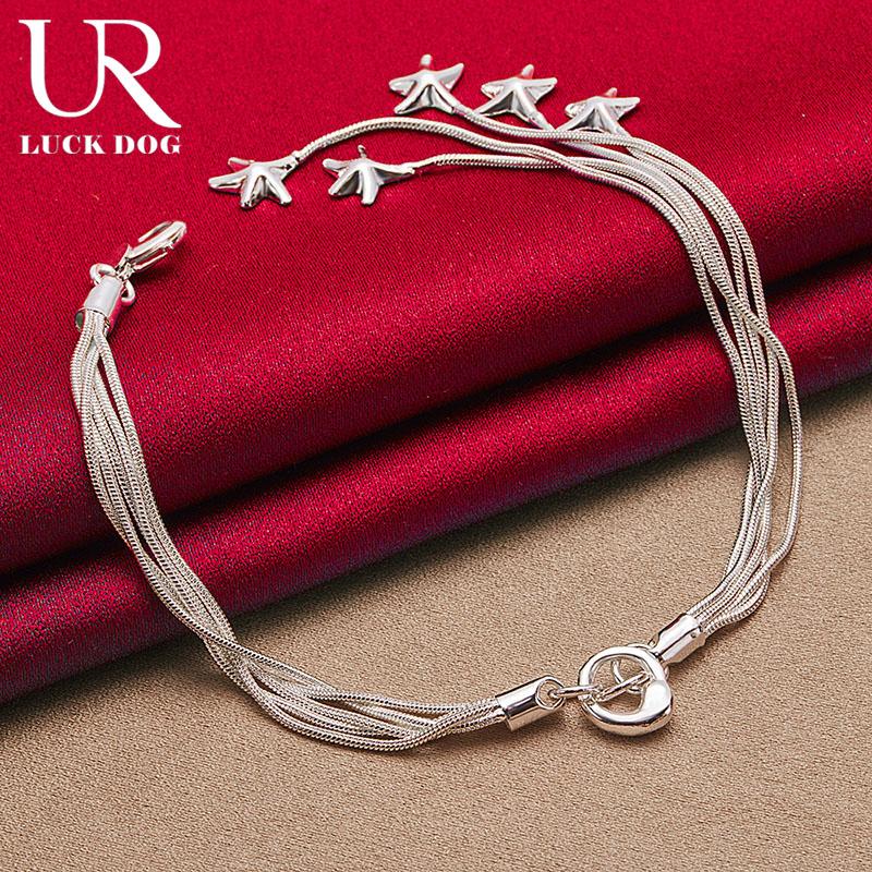 925 Sterling Silver Five Solid Starfish Chain Bracelet Fashionable Wedding Jewelry