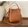 Vintage Soft Leather Crossbody Bag Women Large Capacity Bucket Bag with Contrast Stitching for Daily Commute for Daily Shopping and Travel