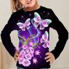 Spring and Autumn Round Neck Butterfly Pattern 3D Printed Top Fashionable Casual Long Sleeved Children's Girl T-shirts