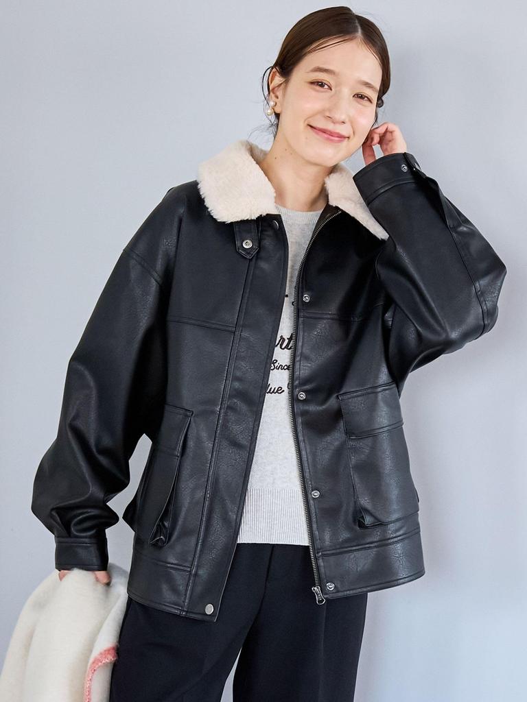 Cohen Leather-Like Vintage Blouson with Boa Collar, 76606000021, 0900, BLACK (09), FREE