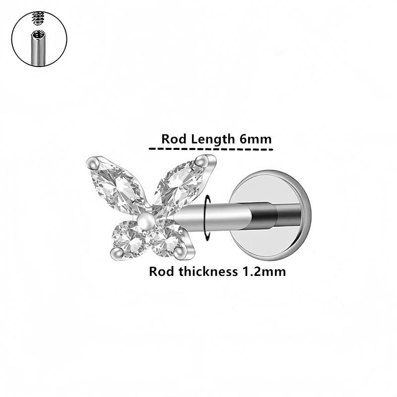 Right Grand Astm F136 Titanium 16G Mini Butterfly Cz Labret Tragus Cartilage Conch Forward Helix Stud Nose Piercing Body Jewelry