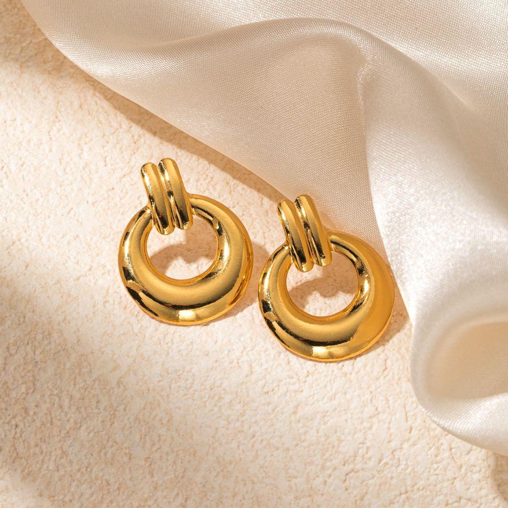 CARLIDANA New Arrival Minimalist Stainless Steel Gold Plated Stripes Hoop Earring Women Tarnish Free Chunky C Stud Earrings