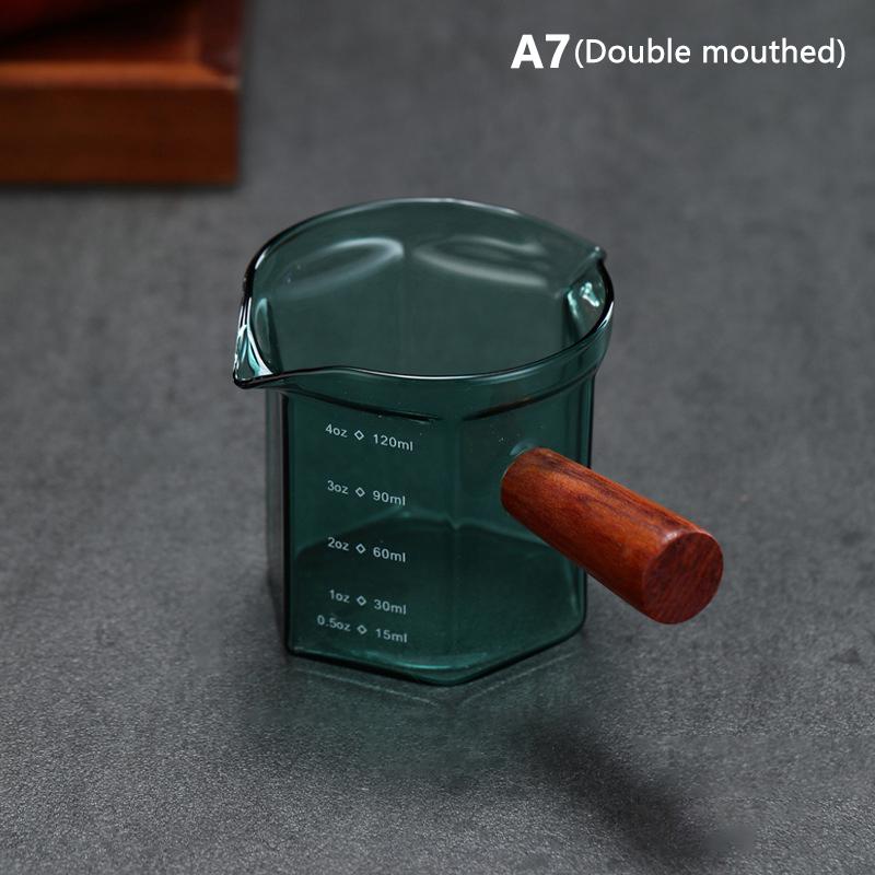 120Ml Wood Handle Glass Espresso Measuring Cup Coffee Extraction Cup With Scale High Temperature Resistance Milk Jug Measure Mug
