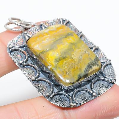 Natural Bumble Bee Jasper Gemstone 925 Sterling Silver Pendant 2.29" A7t28