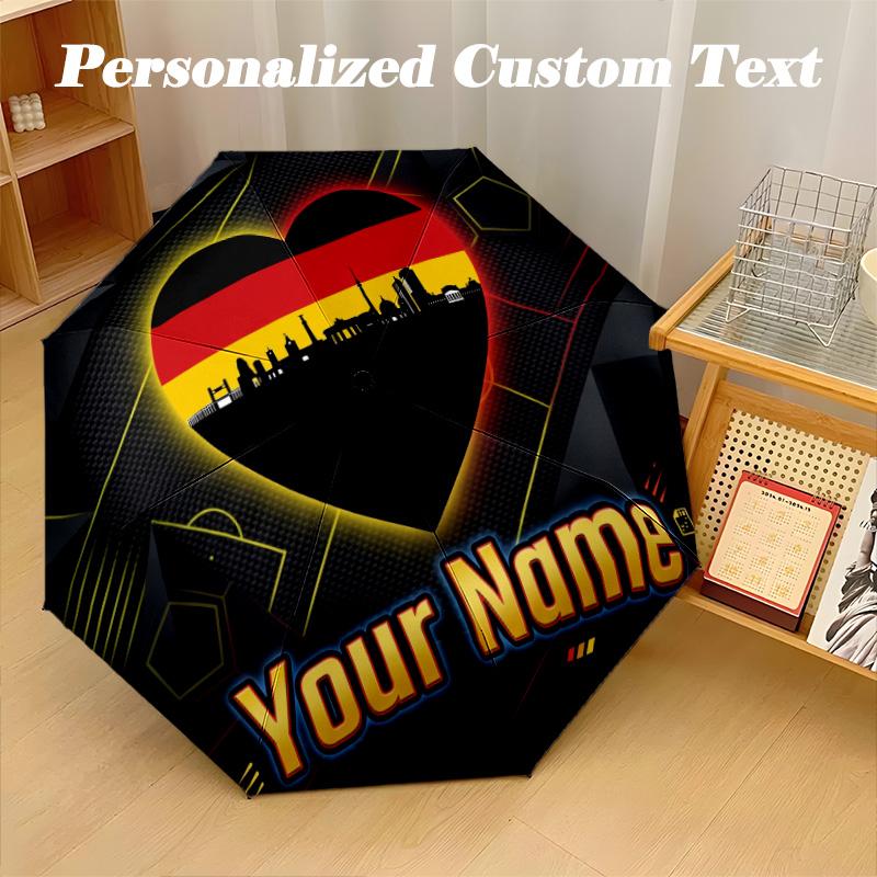 8 Rib Auto Folding Umbrella Germany national football team Print Custom Name Text Portable Rain Gear