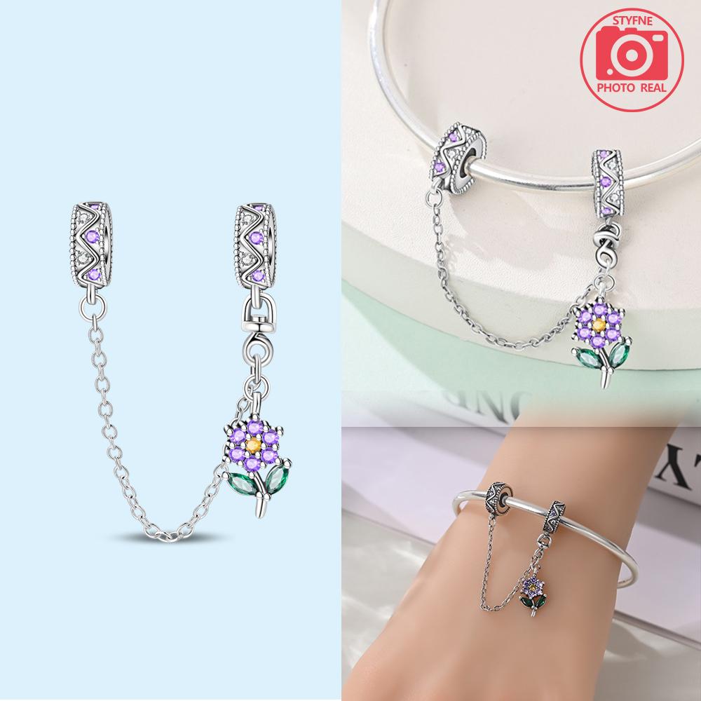 Purple Flower Safety Chain copper Colors Ideal For Charm Bead Charms copper Colors Authentic Bracelets for Jewellery Making