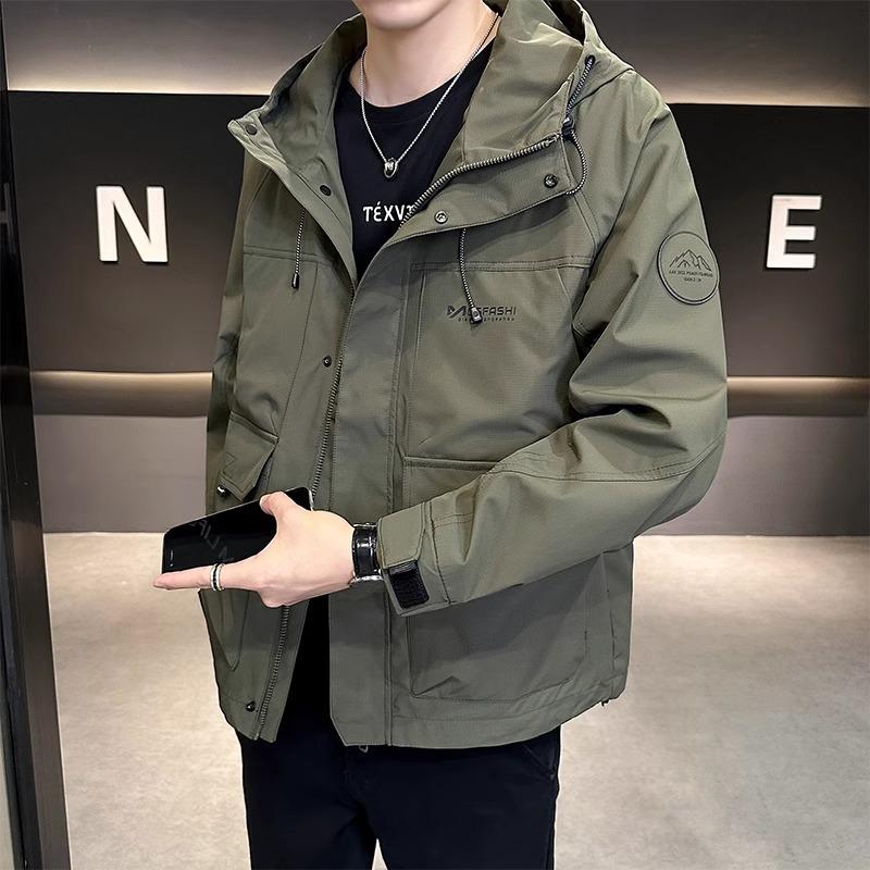 Jacket jacket men's 2025 spring and autumn new hooded men's ruffian handsome American casual versatile tooling top trendy brand