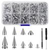 Silver Cone Spikes Set, Assorted Sizes for Punk Clothing DIY Crafts and Leather Crafting, 359Pcs