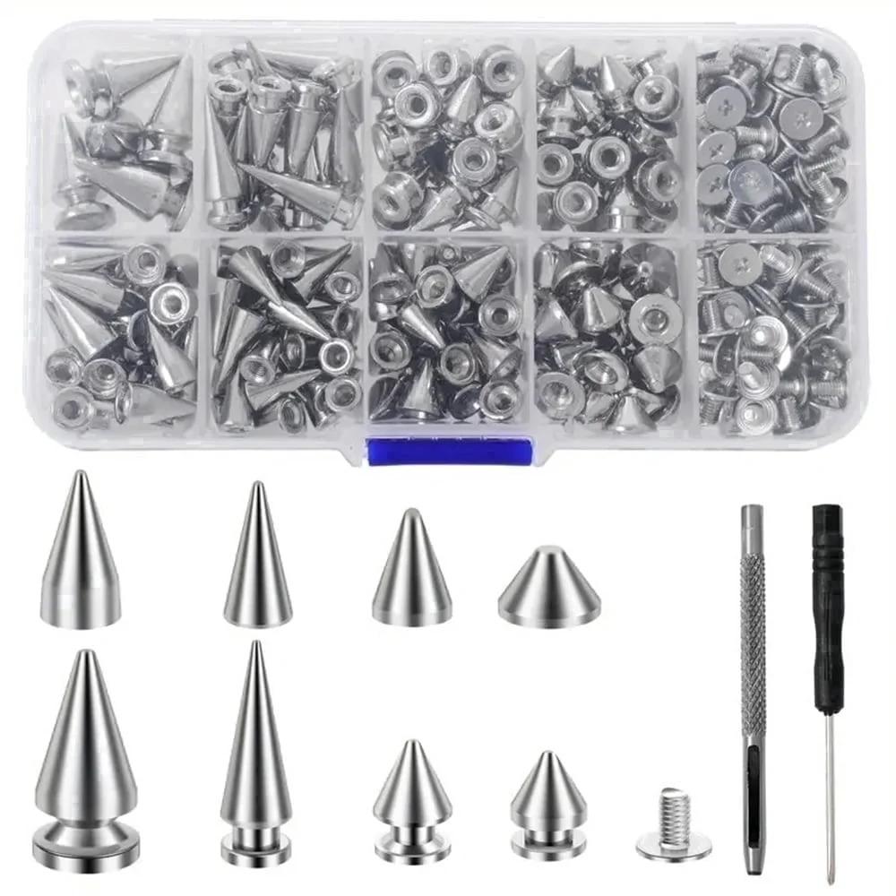 Silver Cone Spikes Set, Assorted Sizes for Punk Clothing DIY Crafts and Leather Crafting, 359Pcs
