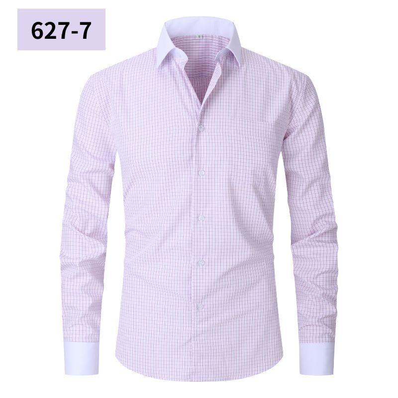 Men's Pocketed Striped Shirt: Business Commute, Crease-Resistant, Long-Sleeved, Plus Size