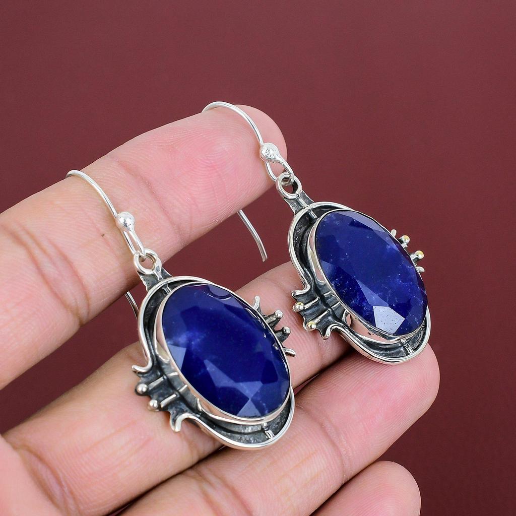 Faceted Blue Sapphire Earring Real Gemstone Earrings Dainty Jewelry 925 Sterling Silver Earring Handmade Jewelry Dangle Earring Wedding Gift
