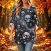 Women's Halloween Print Casual Neck Loose Fit 3/4 Sleeve Top