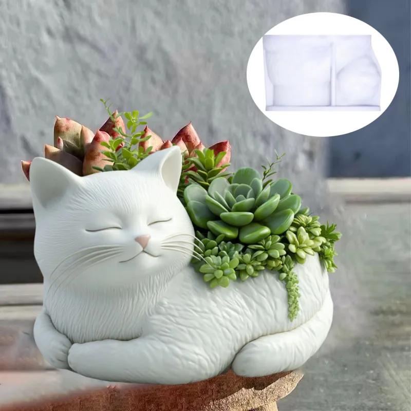 3D Sitzende Katze Sukkulenten Pflanztopf Epoxidharz Silikonform Niedliche Haustier Katze Aufbewahrungsbox Betonform Katze Kerzenbecher Gipsformen