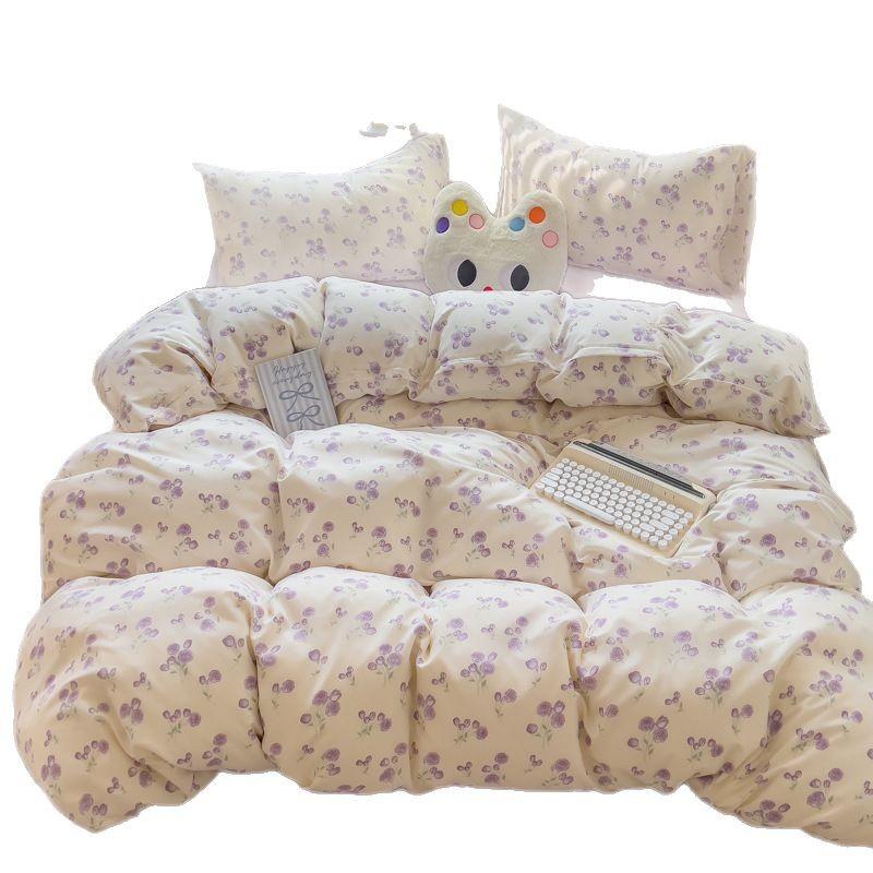 Class A Maternal and Infant Grade Knitted Cotton Double-layer Yarn 4pcs Set, Super Soft Washed Cotton Quilt Cover, Student Dormitory 3pcs Set