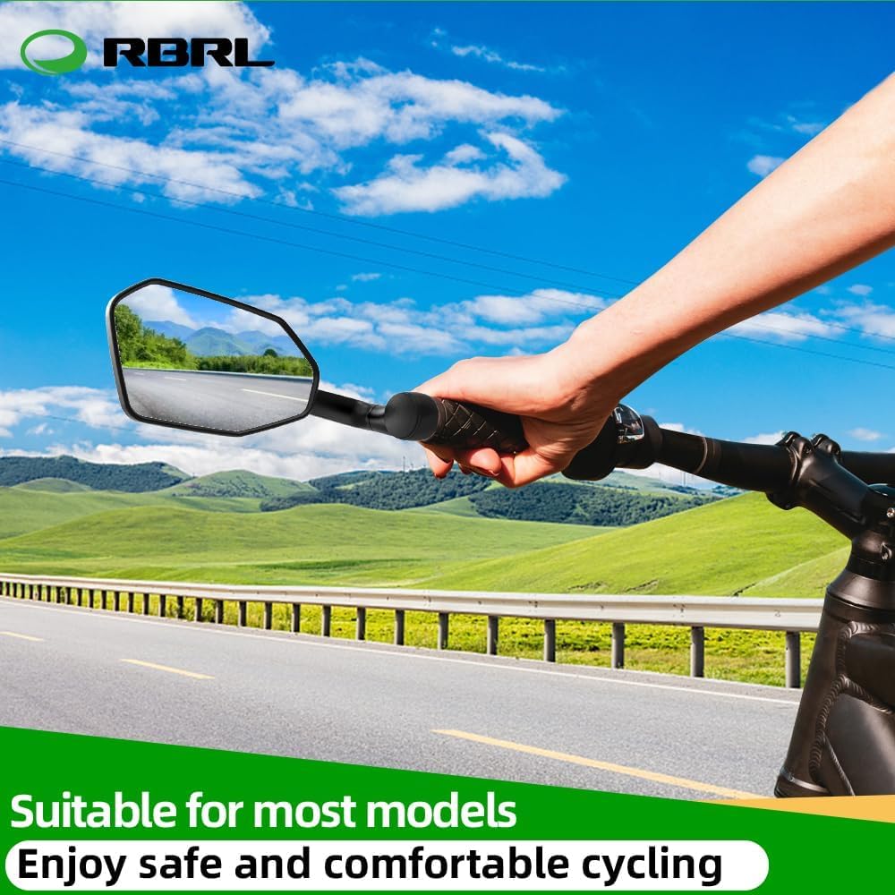 RBRL Bicycle Rearview Extra Durable Rearview Adjustable Mirror for Electric Bicycles Mirror, Large, Non-Obstructive, Mirror, 360° (Left-Aligned)